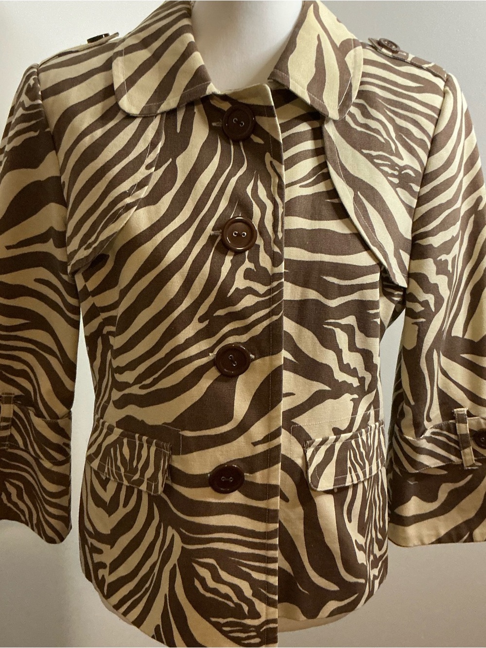 Rafaella Cream Jacket with Brown Striped Trim